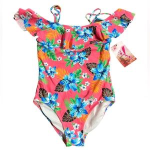 KANU SURF girls size 14 PEGGY one piece swimsuit style 7588 w flounce ruffle NWT